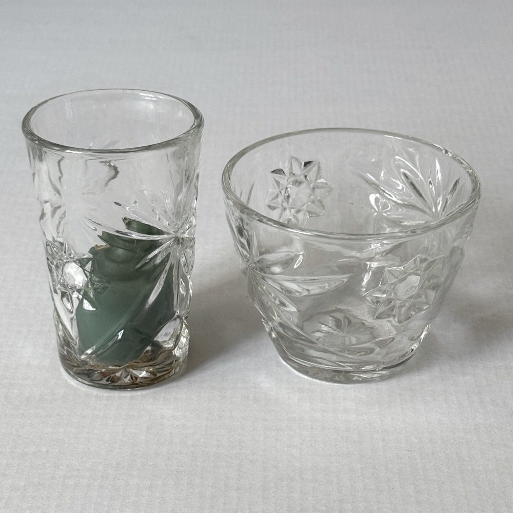 Vintage Anchor Hocking Star of David Pressed Glass Candle Holder Set